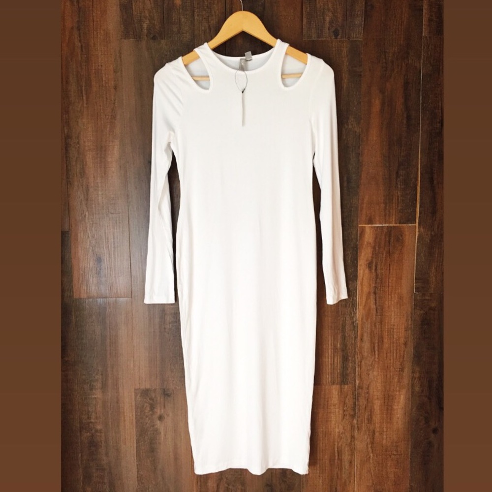 NWT Asos White Long Sleeve Midi Fitted Dress #273